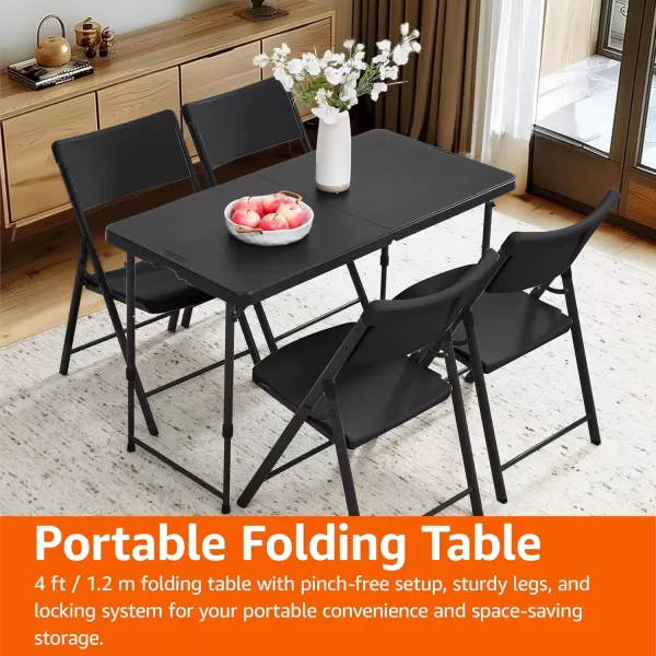imageAmazon Basics 4 Foot Rectangular Folding Dining Table 4 Adjustable Height Settings with Carrying Handle Indoor ampamp Outdoor Washed Black 478 x 239 x 339 inchesWashed Black