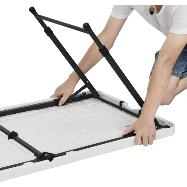 imageAmazon Basics 4 Foot Rectangular Folding Dining Table 4 Adjustable Height Settings with Carrying Handle Indoor ampamp Outdoor Washed Black 478 x 239 x 339 inchesWhite