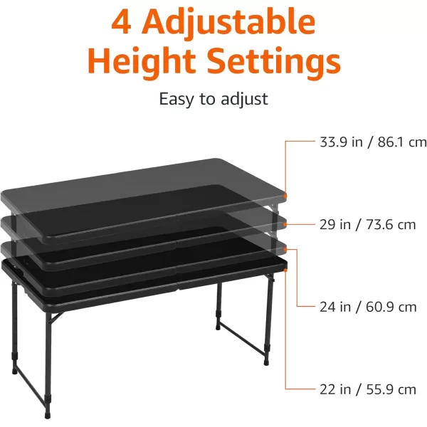 imageAmazon Basics 4 Foot Rectangular Folding Dining Table 4 Adjustable Height Settings with Carrying Handle Indoor ampamp Outdoor Washed Black 478 x 239 x 339 inchesWashed Black