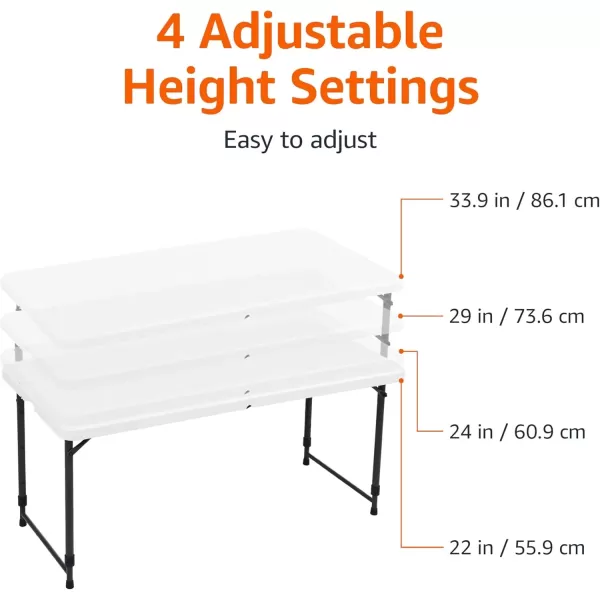 imageAmazon Basics 4 Foot Rectangular Folding Dining Table 4 Adjustable Height Settings with Carrying Handle Indoor ampamp Outdoor Washed Black 478 x 239 x 339 inchesWhite
