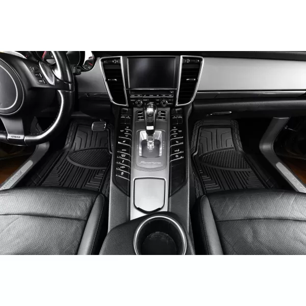 imageAmazon Basics 4Piece Heavy Duty PVC Floor Mats with Cargo Liner and Rear Waterproof Trim To Fit Car Mats BlackBlack
