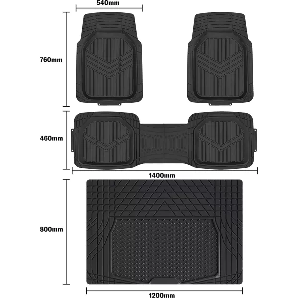 imageAmazon Basics 4Piece Heavy Duty PVC Floor Mats with Cargo Liner and Rear Waterproof Trim To Fit Car Mats BlackBlack