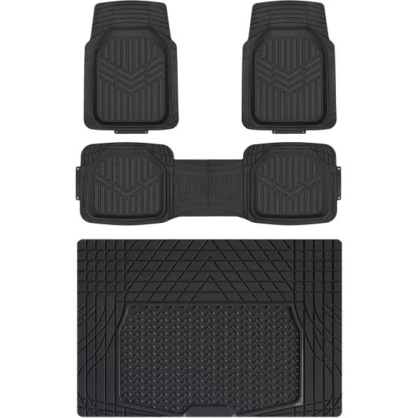 imageAmazon Basics 4Piece Heavy Duty PVC Floor Mats with Cargo Liner and Rear Waterproof Trim To Fit Car Mats BlackBlack
