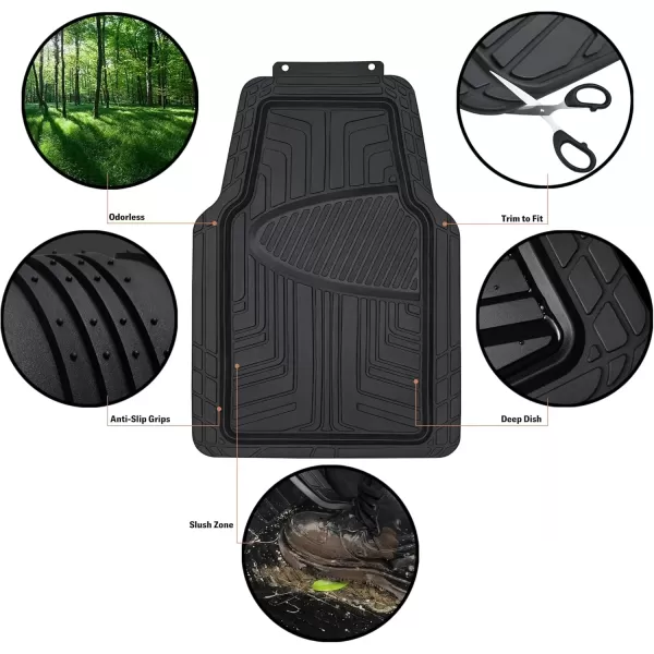 imageAmazon Basics 4Piece Heavy Duty PVC Floor Mats with Cargo Liner and Rear Waterproof Trim To Fit Car Mats BlackBlack