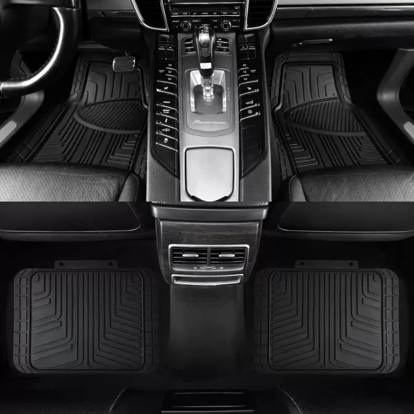 imageAmazon Basics 4Piece Heavy Duty PVC Floor Mats with Cargo Liner and Rear Waterproof Trim To Fit Car Mats BlackBlack