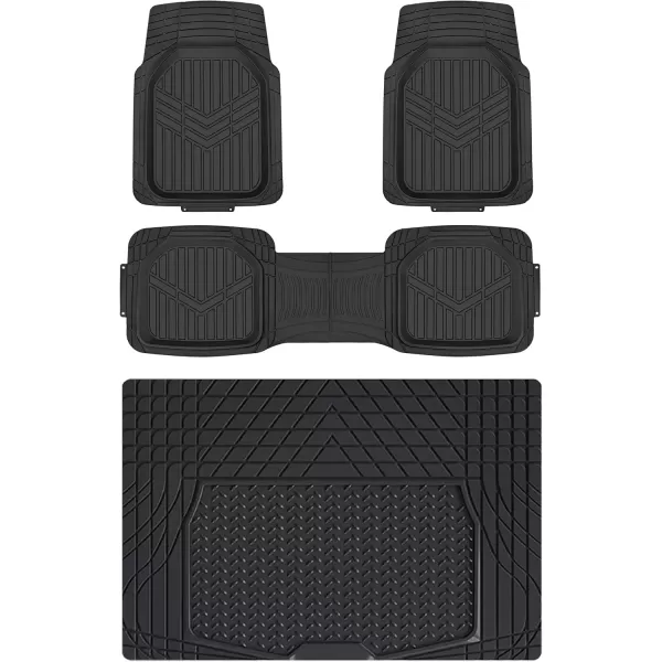 imageAmazon Basics 4Piece Heavy Duty PVC Floor Mats with Cargo Liner and Rear Waterproof Trim To Fit Car Mats BlackBlack