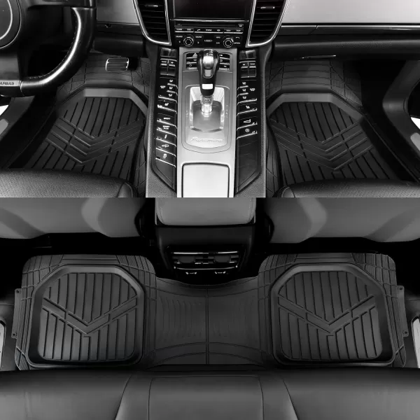 imageAmazon Basics 4Piece Heavy Duty PVC Floor Mats with Cargo Liner and Rear Waterproof Trim To Fit Car Mats BlackBlack