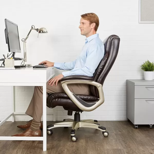imageAmazon Basics Big ampamp Tall Executive Office Desk Chair with Lumbar Support Adjustable Height 350 Lb Capacity Brown Pewter FinishBlack