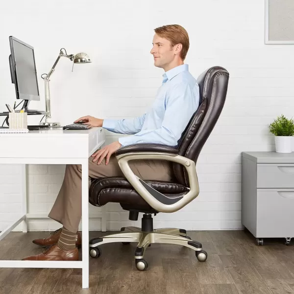 imageAmazon Basics Big ampamp Tall Executive Office Desk Chair with Lumbar Support Adjustable Height 350 Lb Capacity Brown Pewter FinishBrown