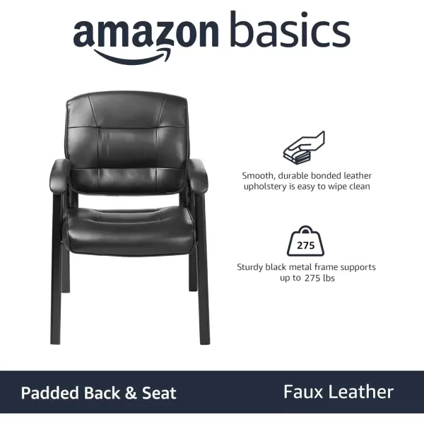 imageAmazon Basics Classic Faux Leather Office Desk Guest Chair with Metal Frame Black 274D x 236W x 358H in