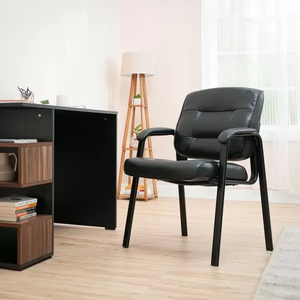 imageAmazon Basics Classic Faux Leather Office Desk Guest Chair with Metal Frame Black 274D x 236W x 358H in