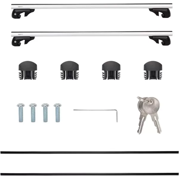 imageAmazon Basics Cross Bar Roof Rack for Kayak Snowboard Bike Luggage 52 inches Pack of 2 BlackSilver52 inches
