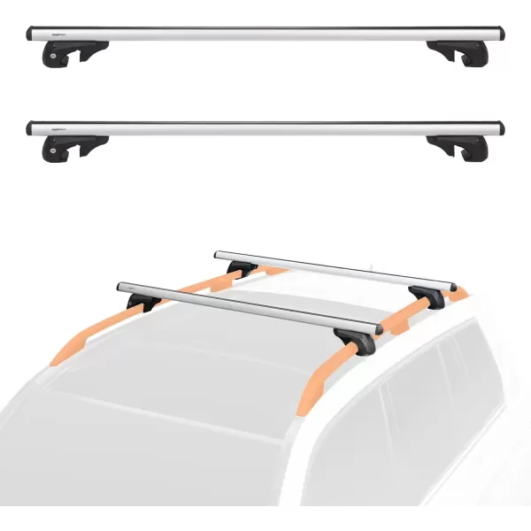 imageAmazon Basics Cross Bar Roof Rack for Kayak Snowboard Bike Luggage 52 inches Pack of 2 BlackSilver52 inches
