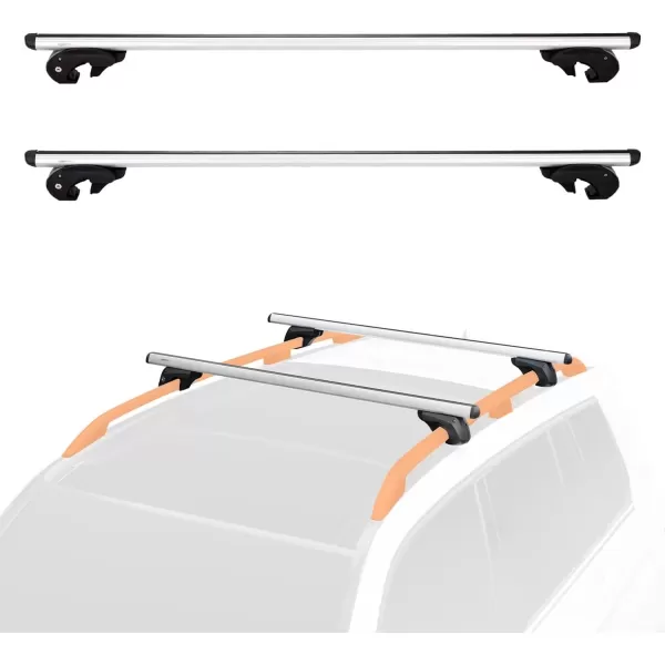 imageAmazon Basics Cross Bar Roof Rack for Kayak Snowboard Bike Luggage 52 inches Pack of 2 BlackSilver56 inches