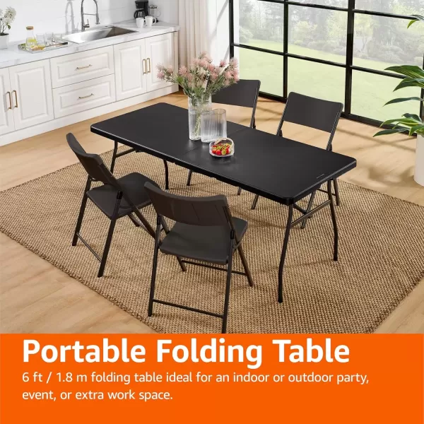 imageAmazon Basics Folding Table 6 ft with Carrying Handle Indoor ampamp Outdoor WhiteBlack