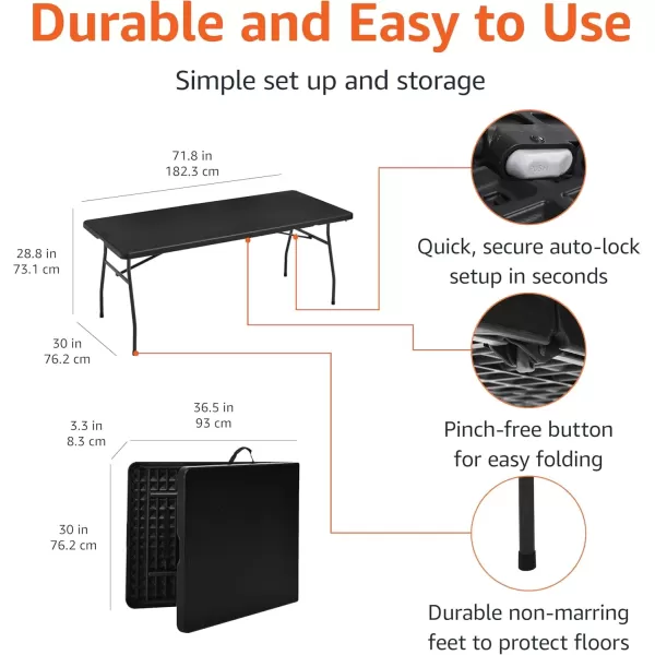 imageAmazon Basics Folding Table 6 ft with Carrying Handle Indoor ampamp Outdoor WhiteBlack