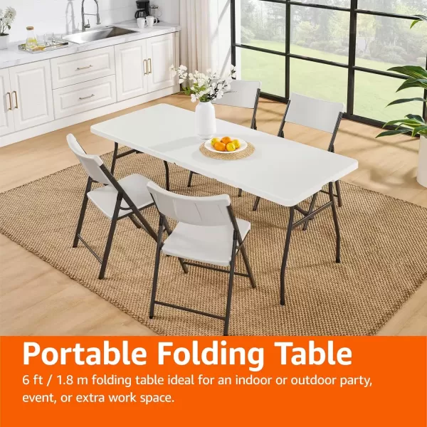 imageAmazon Basics Folding Table 6 ft with Carrying Handle Indoor ampamp Outdoor WhiteWhite