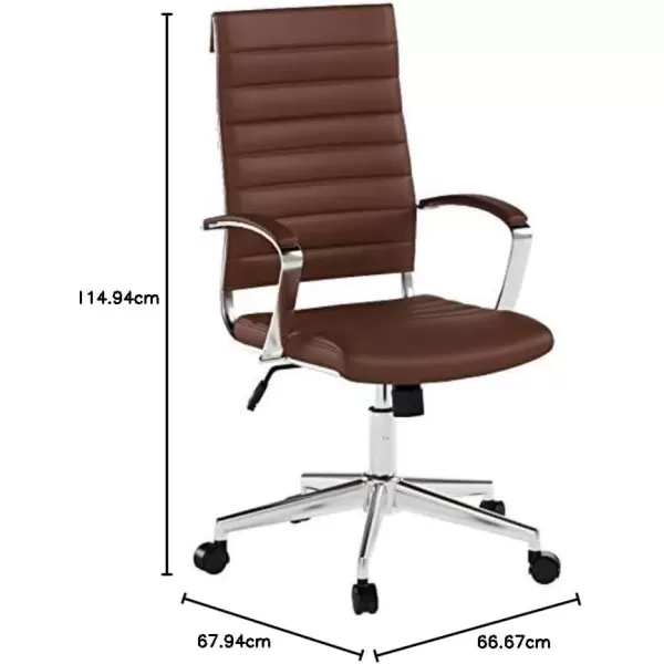 imageAmazon Basics HighBack Swivel Desk Chair Ergonomic Ribbed Faux Leather Upholstery Lumbar Support Home Modern Style Brick Red 2475quotD x 2325quotW x 4525quotHBrick Red