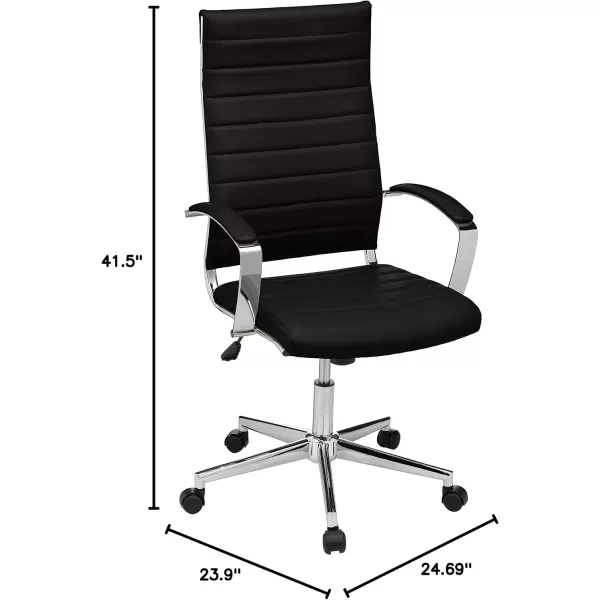 imageAmazon Basics HighBack Swivel Desk Chair Ergonomic Ribbed Faux Leather Upholstery Lumbar Support Home Modern Style Brick Red 2475quotD x 2325quotW x 4525quotHBlack