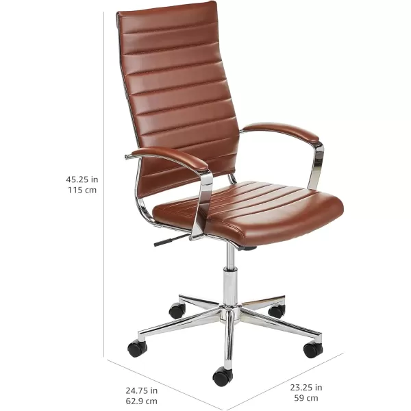 imageAmazon Basics HighBack Swivel Desk Chair Ergonomic Ribbed Faux Leather Upholstery Lumbar Support Home Modern Style Brick Red 2475quotD x 2325quotW x 4525quotHBrick Red