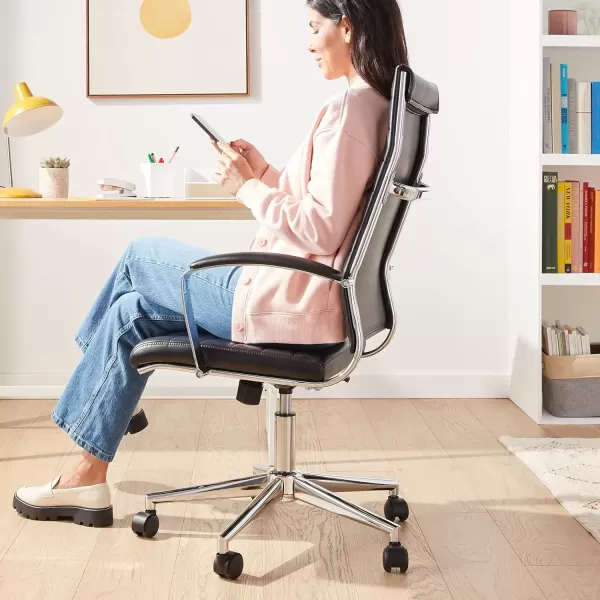 imageAmazon Basics HighBack Swivel Desk Chair Ergonomic Ribbed Faux Leather Upholstery Lumbar Support Home Modern Style Brick Red 2475quotD x 2325quotW x 4525quotHBlack