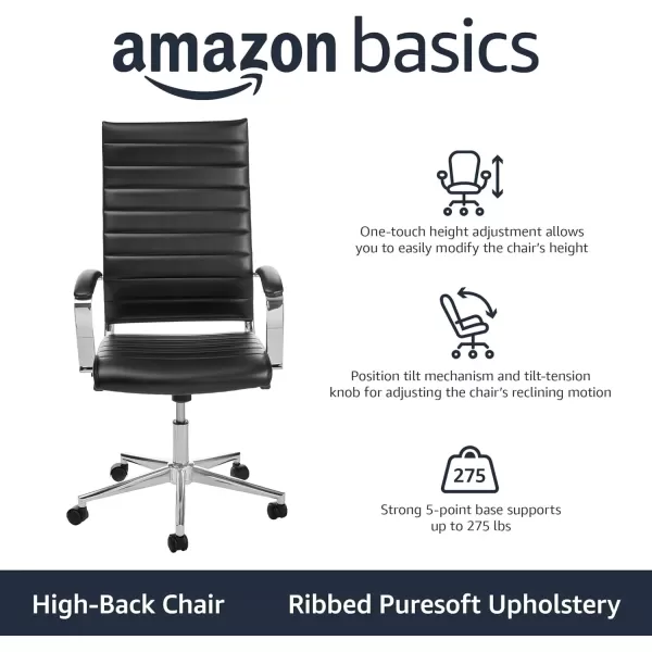 imageAmazon Basics HighBack Swivel Desk Chair Ergonomic Ribbed Faux Leather Upholstery Lumbar Support Home Modern Style Brick Red 2475quotD x 2325quotW x 4525quotHBlack