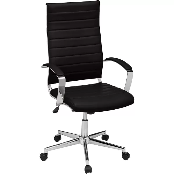 imageAmazon Basics HighBack Swivel Desk Chair Ergonomic Ribbed Faux Leather Upholstery Lumbar Support Home Modern Style Brick Red 2475quotD x 2325quotW x 4525quotHBlack