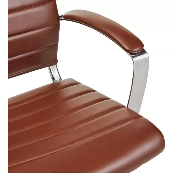 imageAmazon Basics HighBack Swivel Desk Chair Ergonomic Ribbed Faux Leather Upholstery Lumbar Support Home Modern Style Brick Red 2475quotD x 2325quotW x 4525quotHBrick Red