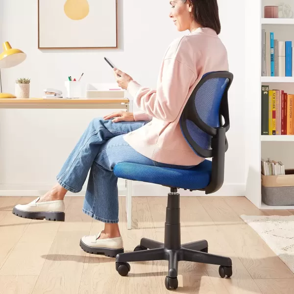 imageAmazon Basics Office Computer Task Desk Chair LowBack Pneumatic Seat Breathable Mesh Adjustable 2125quot D x 225quot W x 38quot H Swivel 270 Pound Capacity Blue NylonBlue