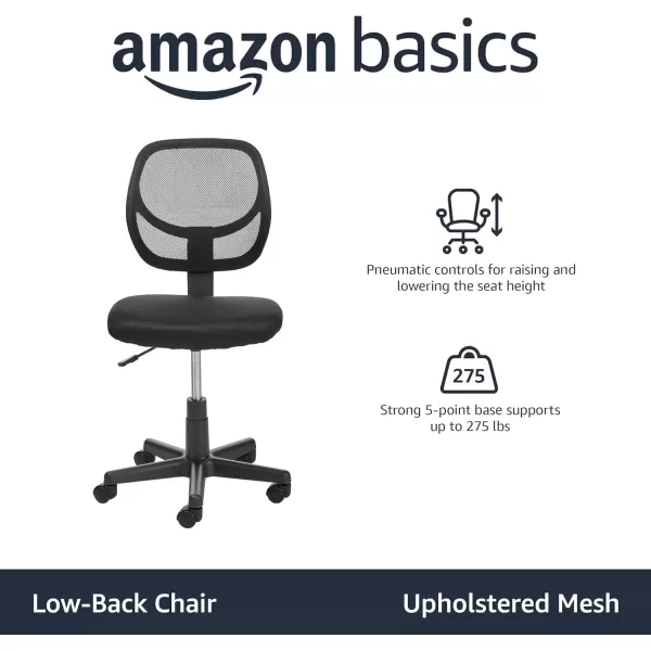 imageAmazon Basics Office Computer Task Desk Chair LowBack Pneumatic Seat Breathable Mesh Adjustable 2125quot D x 225quot W x 38quot H Swivel 270 Pound Capacity Blue NylonBlack
