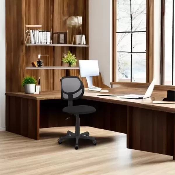 imageAmazon Basics Office Computer Task Desk Chair LowBack Pneumatic Seat Breathable Mesh Adjustable 2125quot D x 225quot W x 38quot H Swivel 270 Pound Capacity Blue NylonBlack