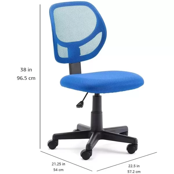 imageAmazon Basics Office Computer Task Desk Chair LowBack Pneumatic Seat Breathable Mesh Adjustable 2125quot D x 225quot W x 38quot H Swivel 270 Pound Capacity Blue NylonBlue