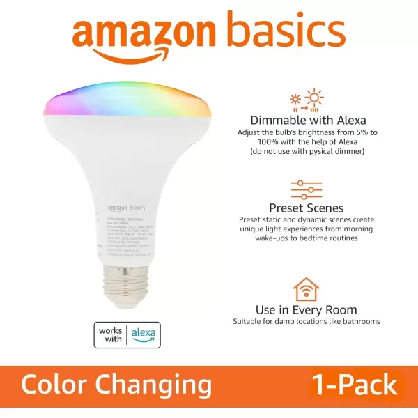 imageAmazon Basics Smart BR30 LED Light Bulb Dimmable Soft White 2700K 60W Equivalent 800LM Works with Alexa Only 24 GHz WiFi No Hub Required 4PackMulticolor
