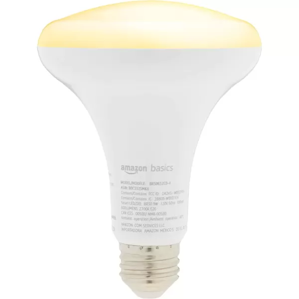 imageAmazon Basics Smart BR30 LED Light Bulb Dimmable Soft White 2700K 60W Equivalent 800LM Works with Alexa Only 24 GHz WiFi No Hub Required 4PackSoft White
