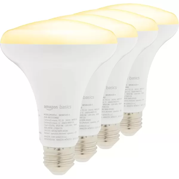 imageAmazon Basics Smart BR30 LED Light Bulb Dimmable Soft White 2700K 60W Equivalent 800LM Works with Alexa Only 24 GHz WiFi No Hub Required 4PackSoft White