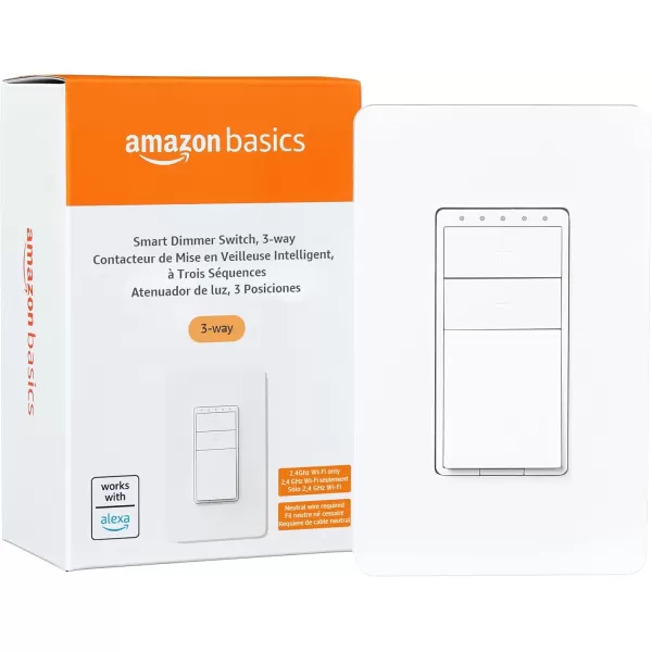 imageAmazon Basics Smart Dimmer Switch Single Pole Works with Alexa Only 24 GHz WiFi No Hub Required White3Way Dimmer