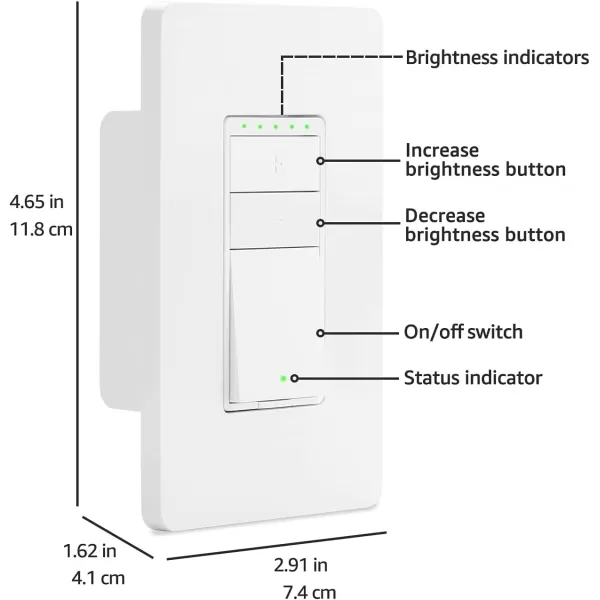 imageAmazon Basics Smart Dimmer Switch Single Pole Works with Alexa Only 24 GHz WiFi No Hub Required WhiteSingle Pole Dimmer
