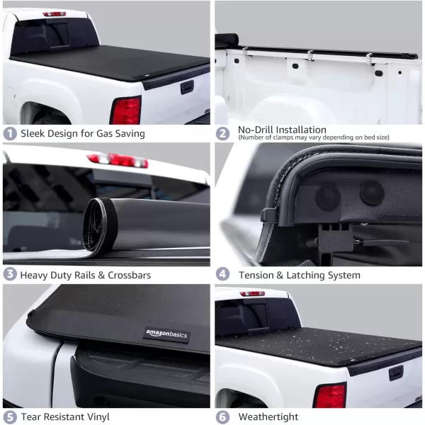 imageAmazon Basics Soft RollUp Truck Bed Tonneau Cover for 20142019 Chevy Silverado GMC Sierra 1500 20152018 Silverado Sierra 2500 3500 HD Fleetside Bed Length 65Bed Length 65