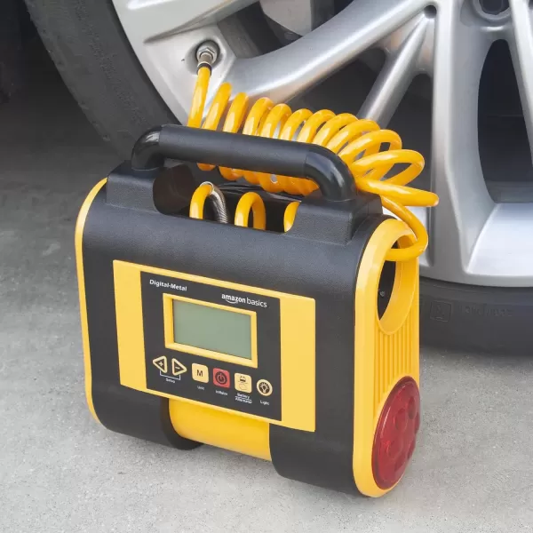 imageAmazon Basics Tire Inflator Portable Air Compressor Pump with Digital Pressure Gauge 12V DC 150 PSI Black