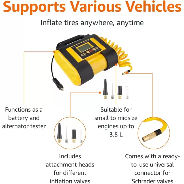 imageAmazon Basics Tire Inflator Portable Air Compressor Pump with Digital Pressure Gauge 12V DC 150 PSI Black