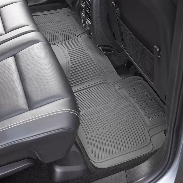 imageAmazon Basics Universal PVC Faux Rubber Car Floor Mats All Weather Protection Waterproof Flexible Trim to Fit for 95 Automotive SUV Sedans Trucks Charcoal Pure Grey Solid Gray Pack of 3Gray