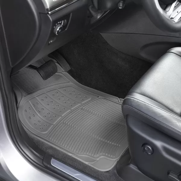 imageAmazon Basics Universal PVC Faux Rubber Car Floor Mats All Weather Protection Waterproof Flexible Trim to Fit for 95 Automotive SUV Sedans Trucks Charcoal Pure Grey Solid Gray Pack of 3Gray