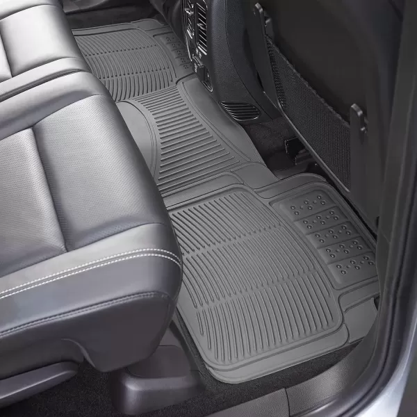 imageAmazon Basics Universal PVC Faux Rubber Car Floor Mats All Weather Protection Waterproof Flexible Trim to Fit for 95 Automotive SUV Sedans Trucks Charcoal Pure Grey Solid Gray Pack of 3Gray