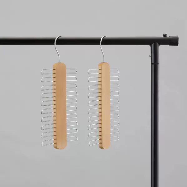 imageAmazon Basics 20 Bar Wooden Tie Hanger ampamp Belt Rack  Natural 2PackNatural
