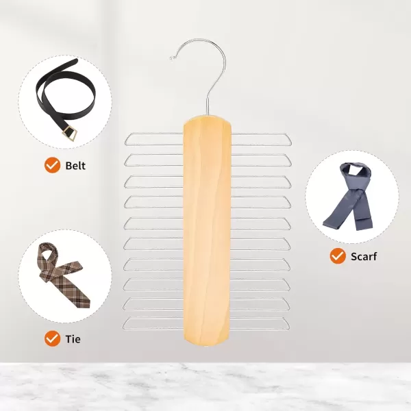 imageAmazon Basics 20 Bar Wooden Tie Hanger ampamp Belt Rack  Natural 2PackNatural
