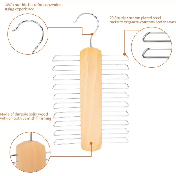 imageAmazon Basics 20 Bar Wooden Tie Hanger ampamp Belt Rack  Natural 2PackNatural