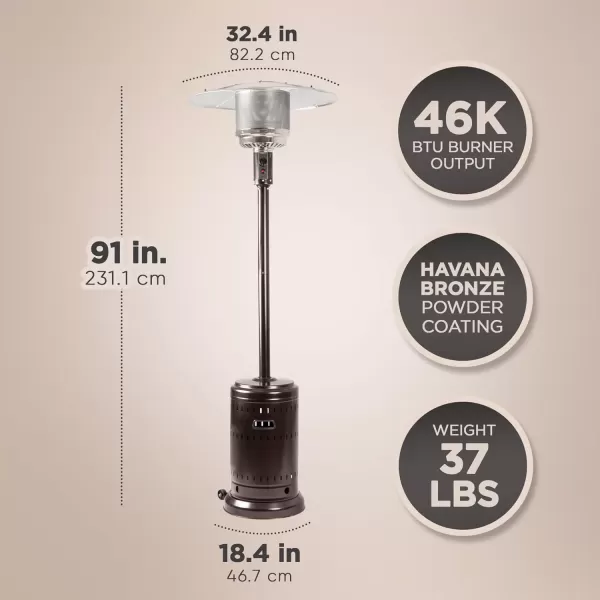 imageAmazon Basics 46000 BTU Outdoor Propane Patio Heater with Wheels Commercial ampamp Residential Havana Bronze 321 x 321 x 913 inches LxWxHHavana Bronze