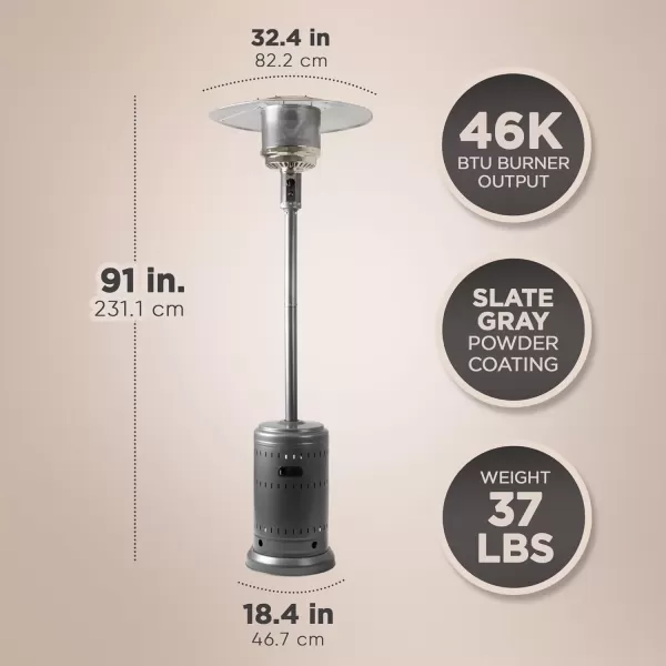 imageAmazon Basics 46000 BTU Outdoor Propane Patio Heater with Wheels Commercial ampamp Residential Havana Bronze 321 x 321 x 913 inches LxWxHSlate Gray