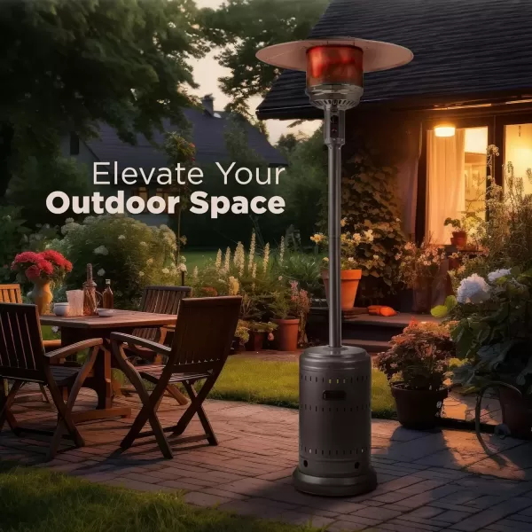 imageAmazon Basics 46000 BTU Outdoor Propane Patio Heater with Wheels Commercial ampamp Residential Havana Bronze 321 x 321 x 913 inches LxWxHSlate Gray