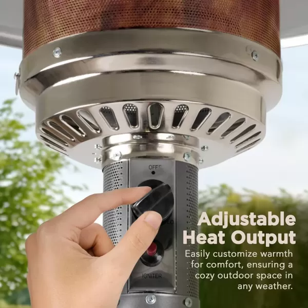 imageAmazon Basics 46000 BTU Outdoor Propane Patio Heater with Wheels Commercial ampamp Residential Havana Bronze 321 x 321 x 913 inches LxWxHSlate Gray